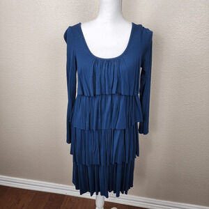 Uncle Frank Teal Blue Tiered Long Sleeve Mini Dress Small (2715)